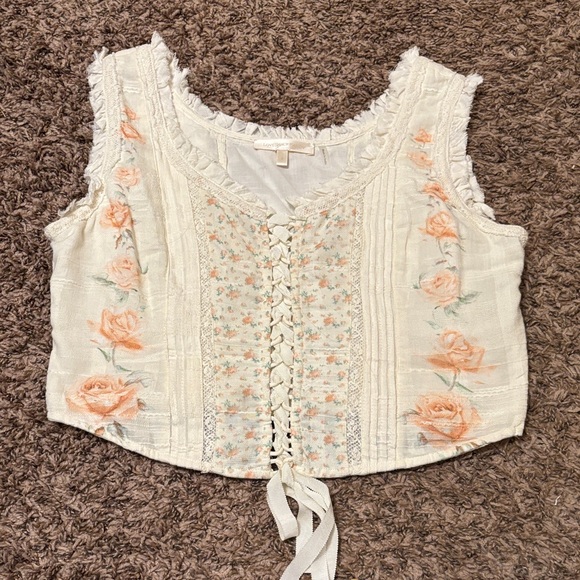 LoveShackFancy Tops - Floral Lace-Up LoveShackFancy Top